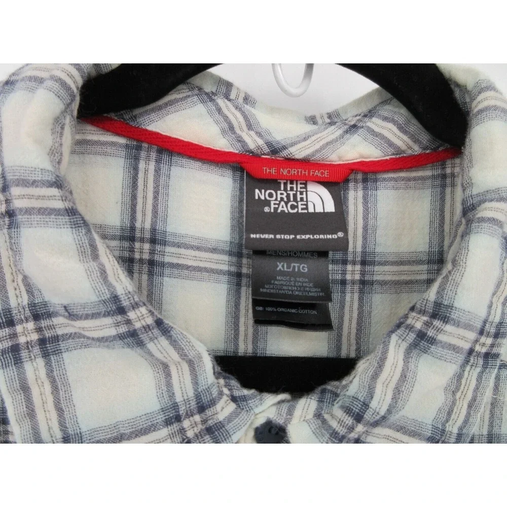 THE NORTH‎ FACE BUTTON FRONT SHORT SLEEVE SHIRT Men's Size XL White Blue Plaid
